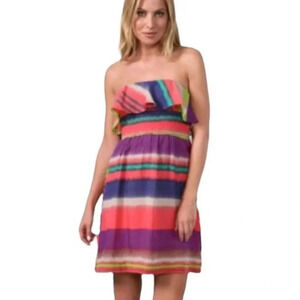 ANTHROPOLOGIE Silk Shoshanna Serrapi Strapless Striped Ruffle Mini Dress Size 4